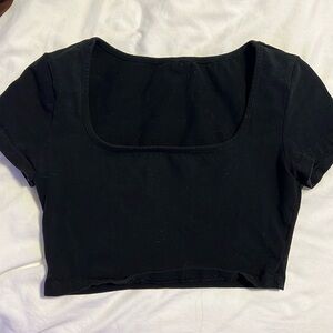plain black square neck crop top